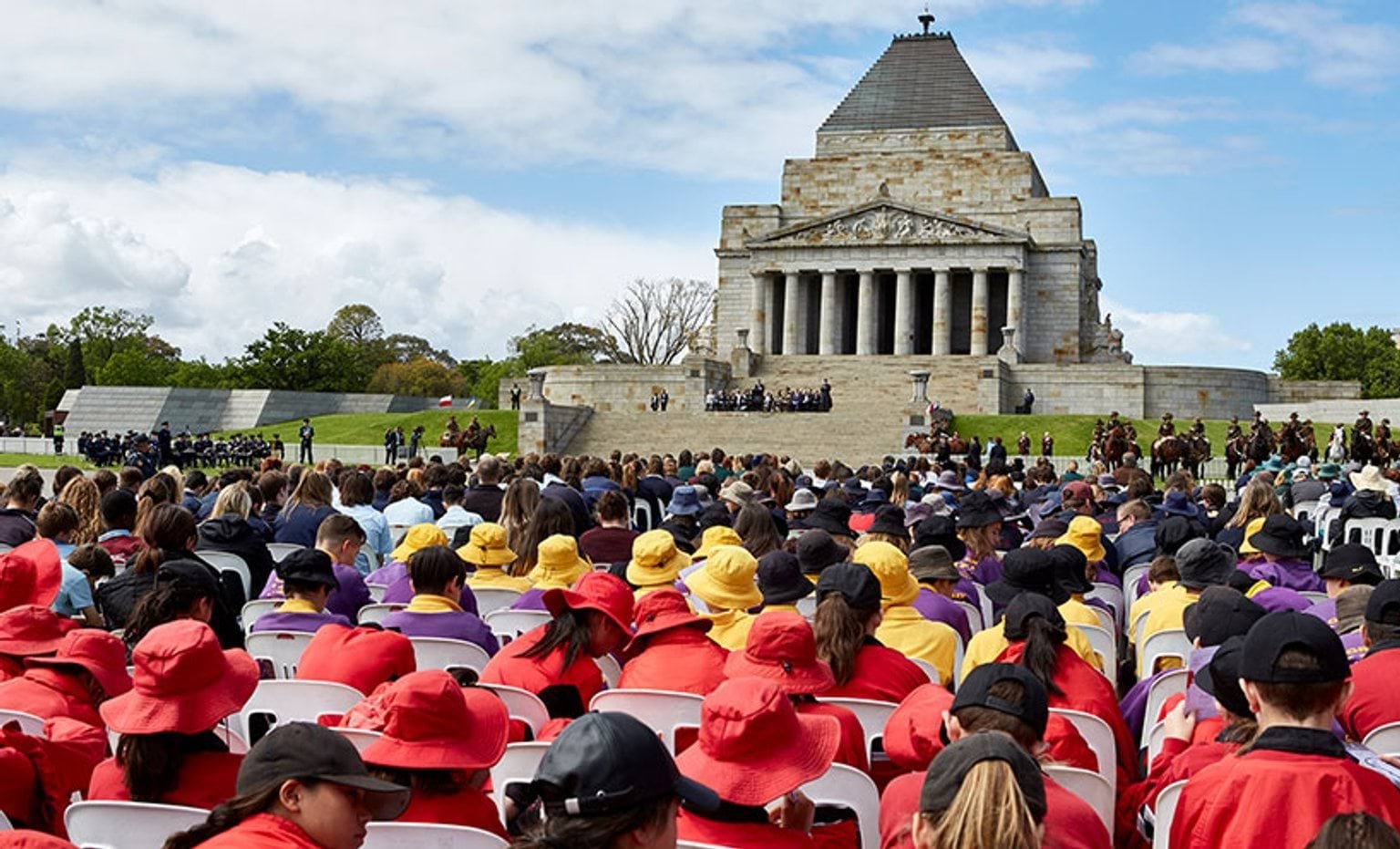 Students attend the centenary of the Battle of Beersheba service at the Shrine of Remembrance