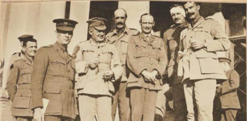 Father Goidanich [second from left] standing with Australian soldiers, Egypt c 1915 photographer W A S Dunlop  National Library of Australia (6414098)