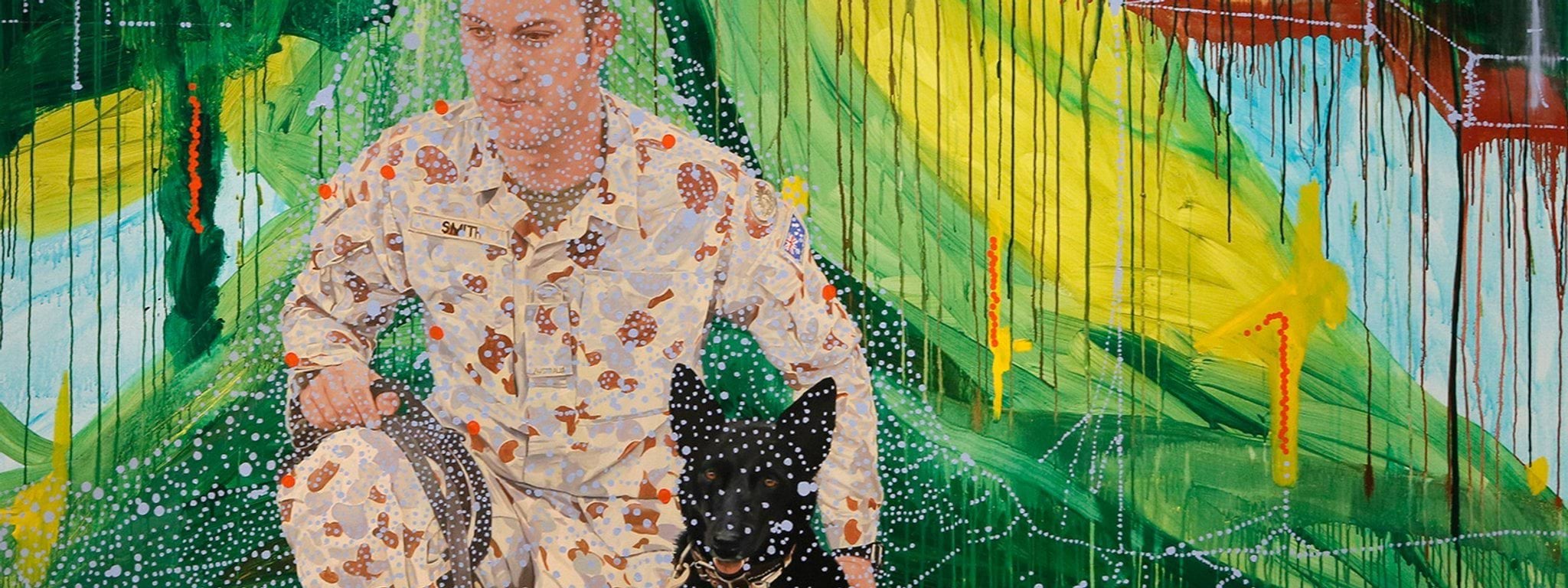 Pierrot (Sarbi) 2014, oil and acrylic on canvas, Lyndell Brown, Charles Green and Jon Cattapan, Shrine of Remembrance Collection