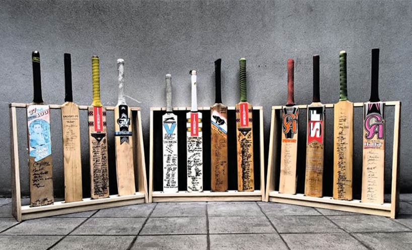 Sergeant H’s collection of cricket bats from his deployments 2016
