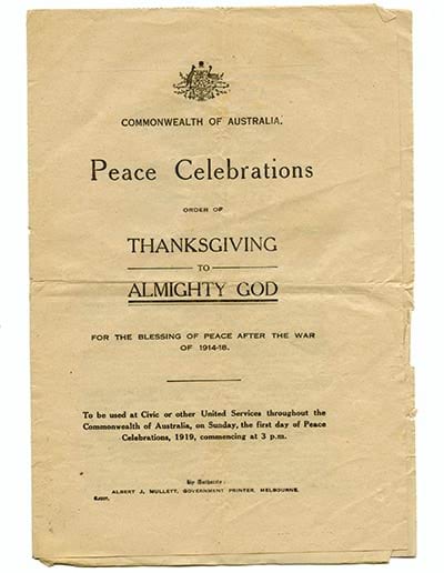 Order of Thanksgiving 1919 Albert J Mullett, Government Printer