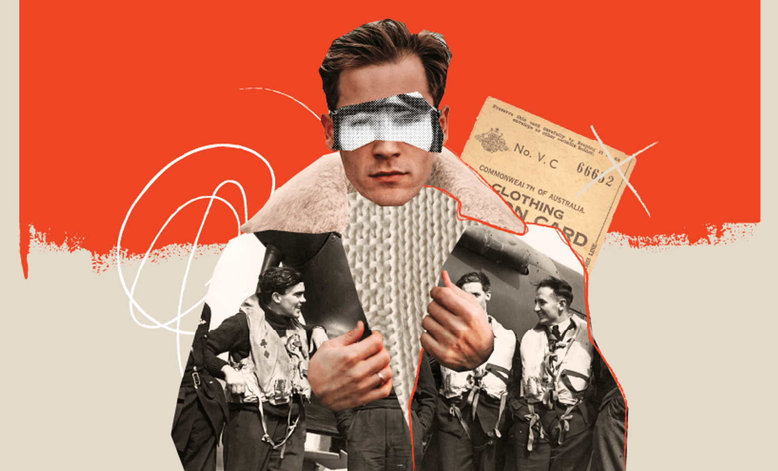 Collage image of model and soldier displaying bomber jacket