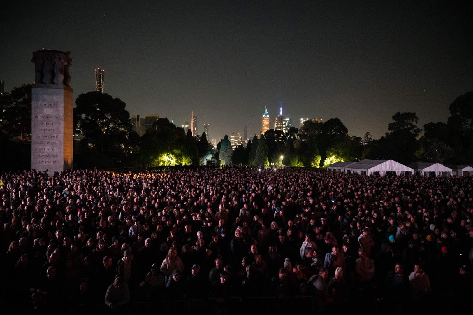 Crowds gather for the Anzac Day Dawn Service at the Shrine