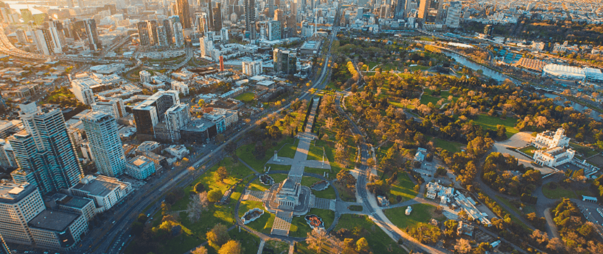 Aerial view of the Shrine of Remembrance and surrounds