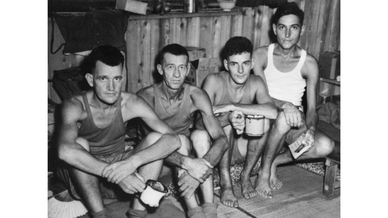 Australian prisoners of war at the Notogawa Camp near Osaka after the Japanese surrender, 1945