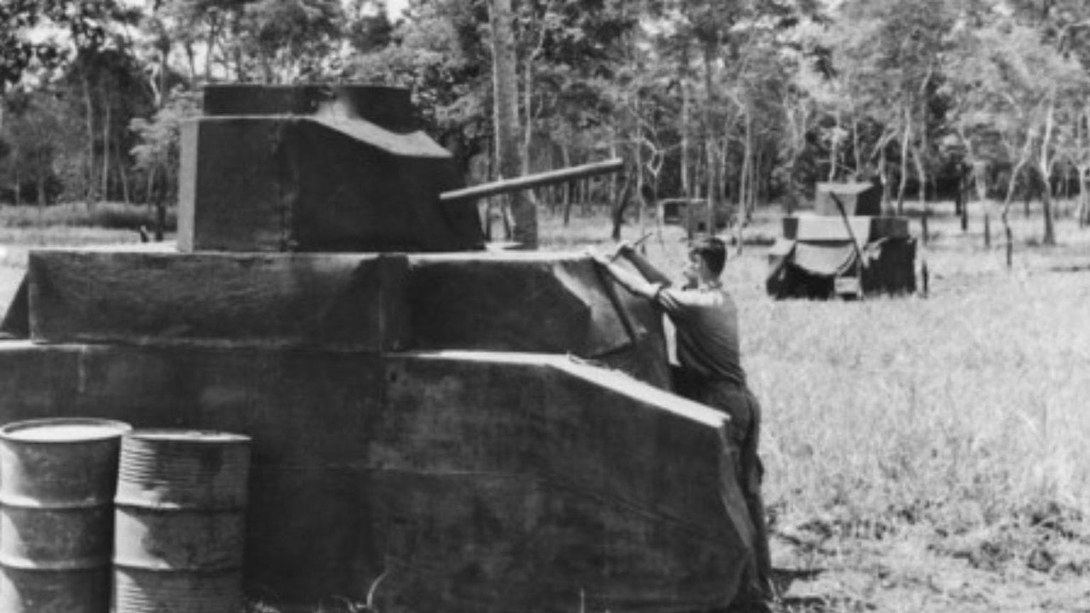 Tanks made of hessian on wooden frames used to hoax Japanese forces