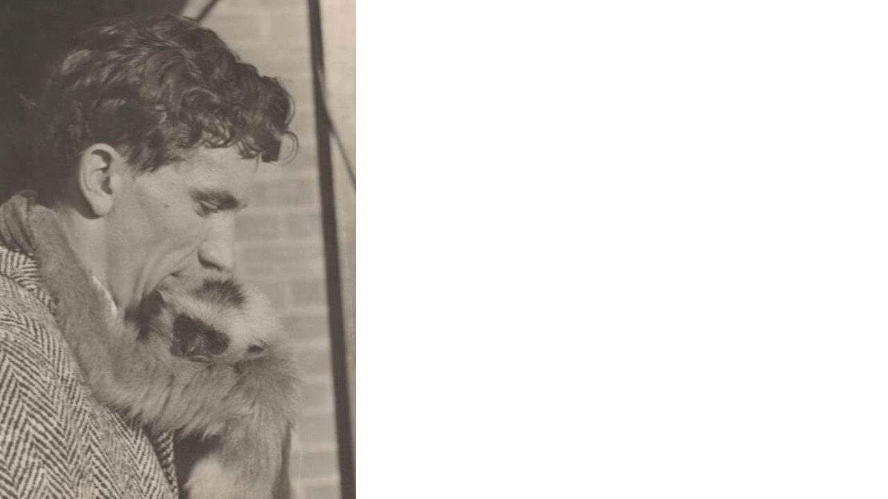 Black and White photograph of British consular officer Arthur Cooper and this pet gibbon Tertius.