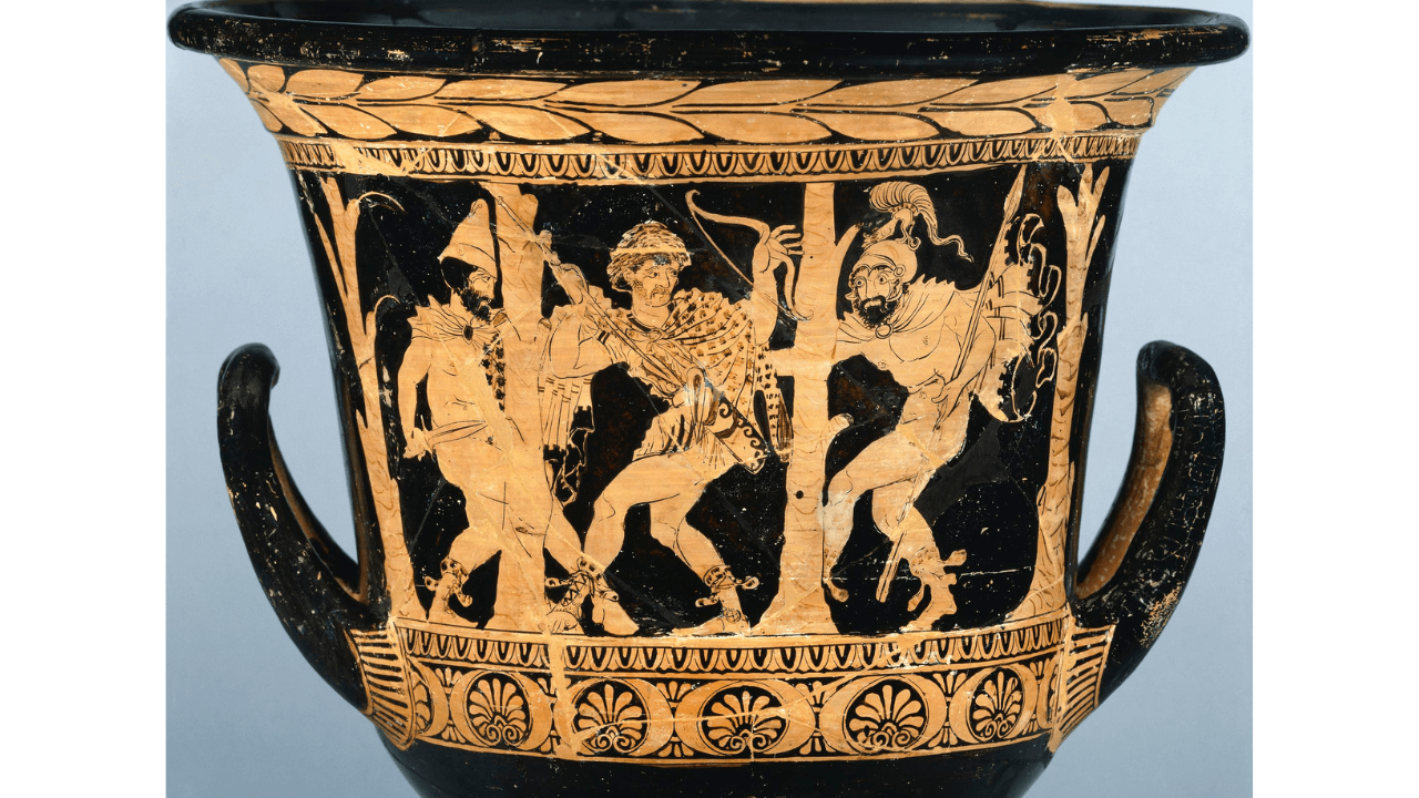 Vase painting depicting Dolon ambushed by Odysseus and Diomedes