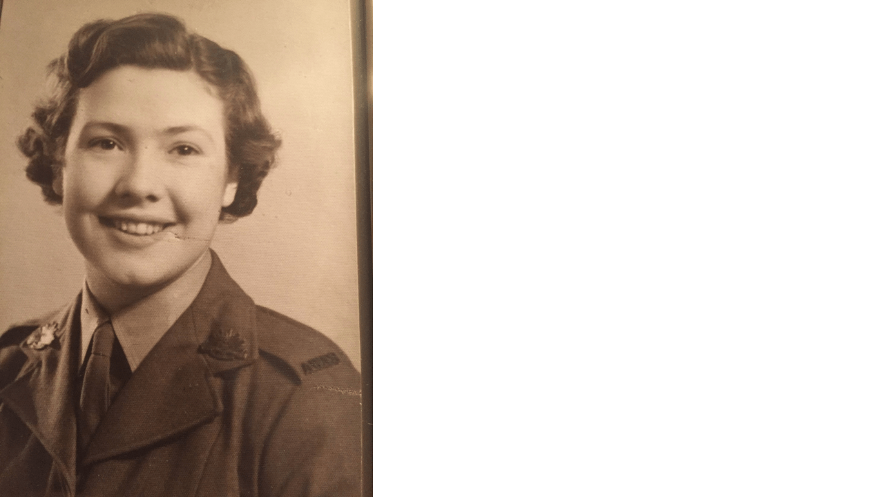 A sepia portrait of Elizabeth Mackenzie at 18 years old, dressed in her AWAS uniform.