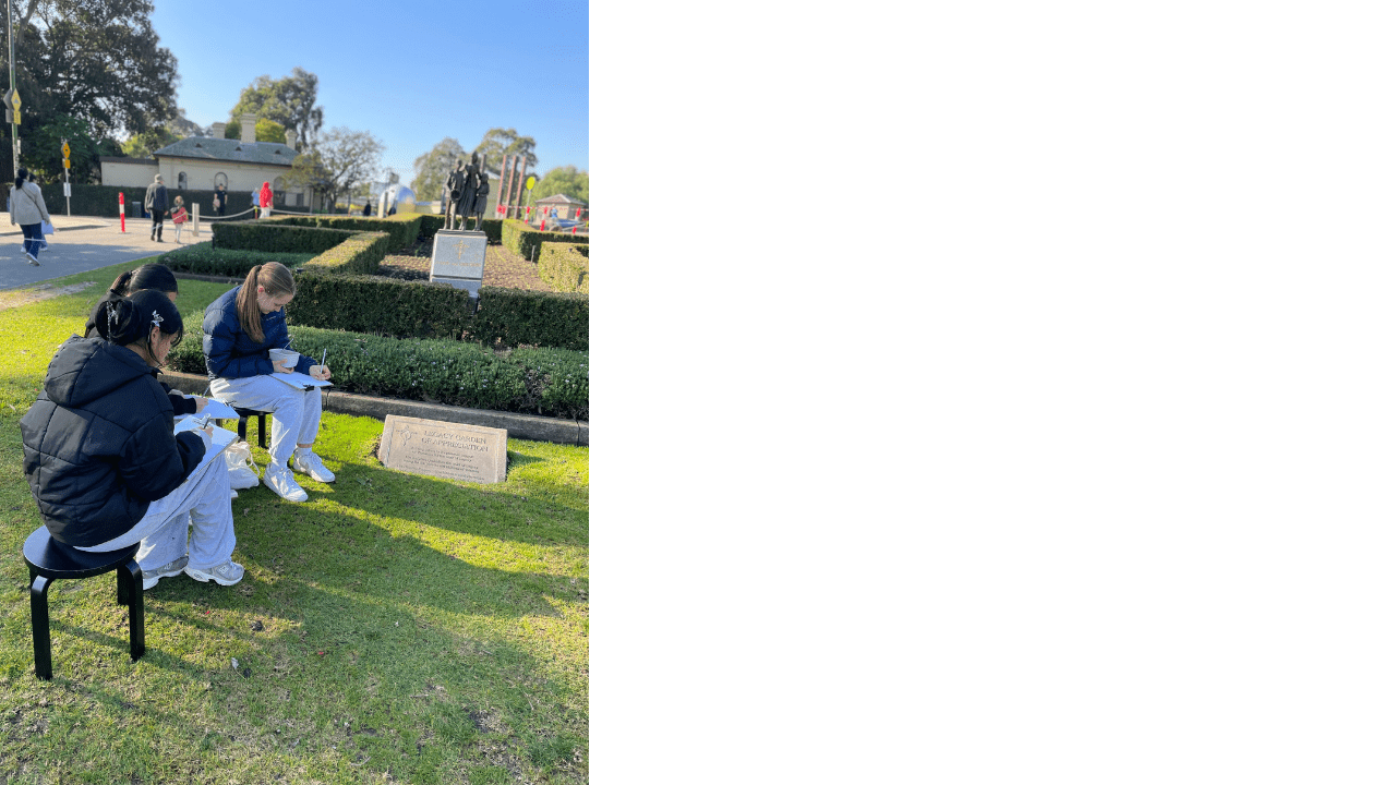 Students sketching in a park