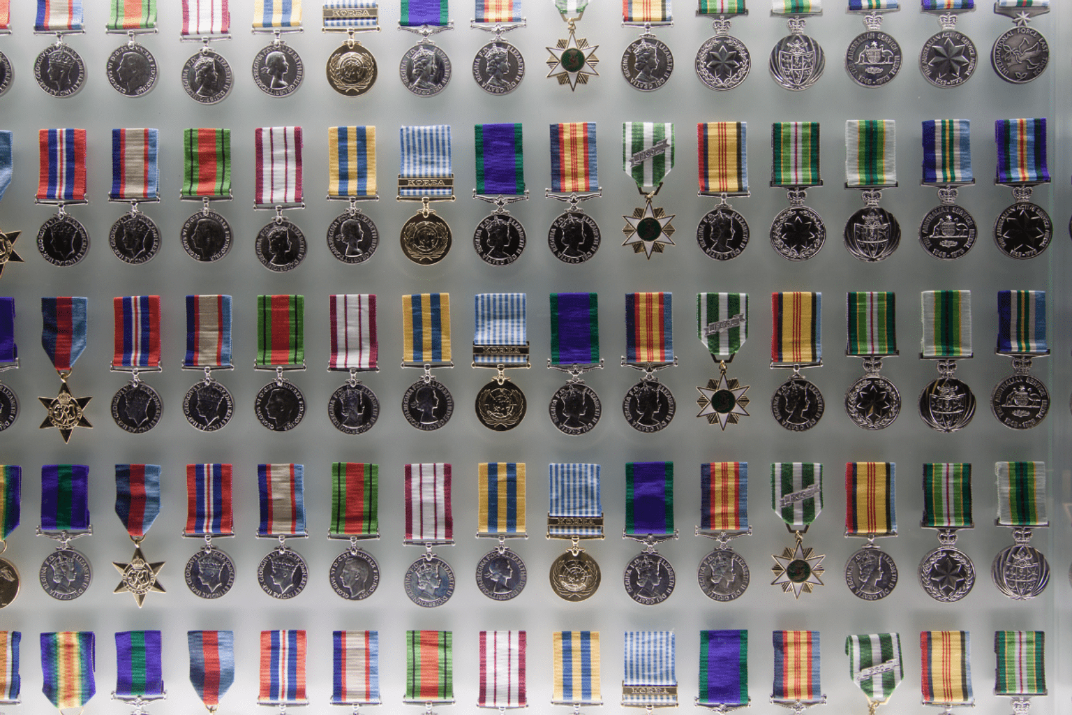 Wall of military medals