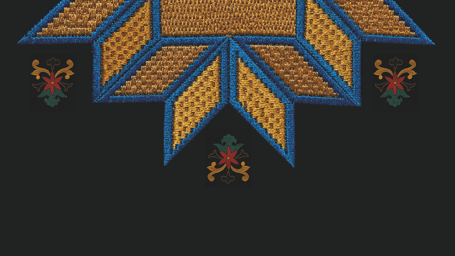 A colourful embroidery on a black background